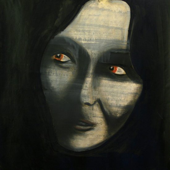 dipinto di un volto femminile con sguardo misterioso